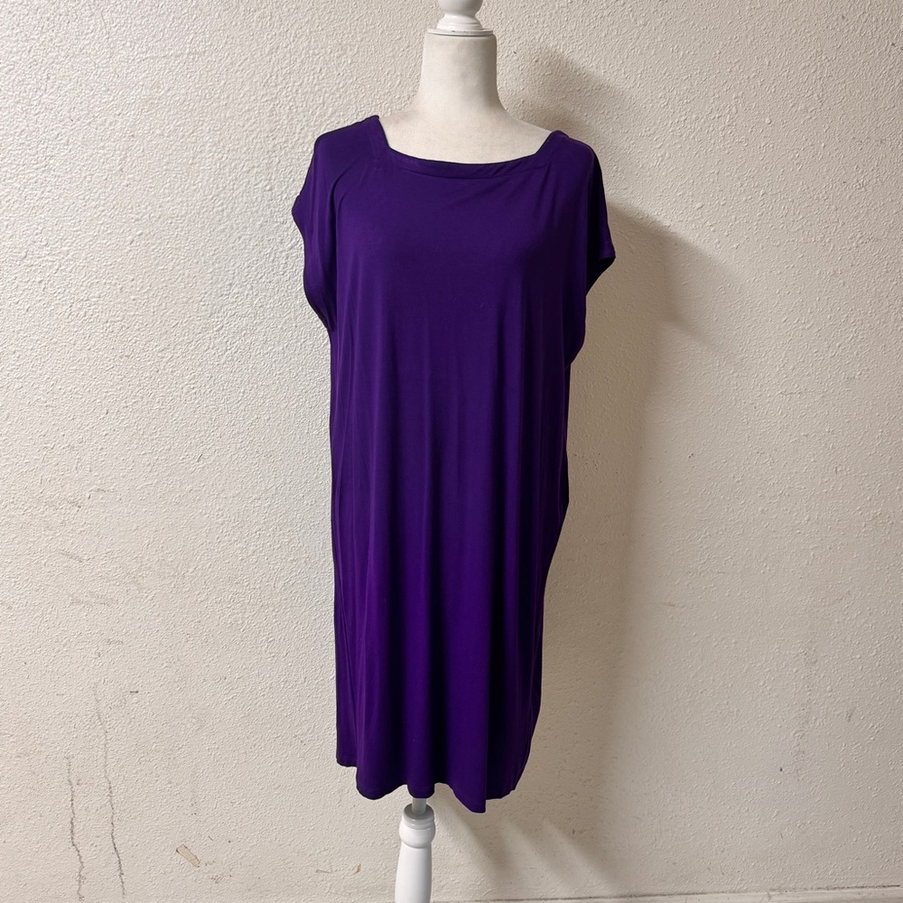 Eileen Fisher purple boysenberry ballet neck‎ asymmetrical shift dress sz XS